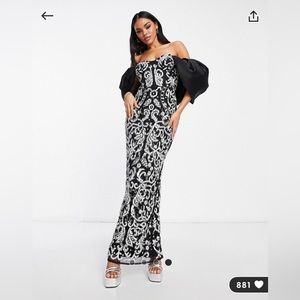 Asos luxe dramatic collar beaded maxi dress size 6